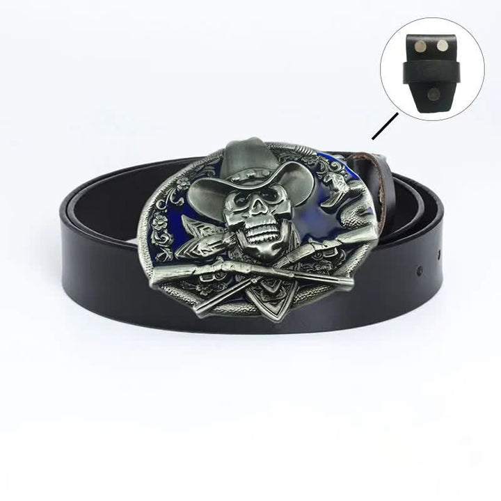 Cinturón de cuero con calavera pirata y pistolas cruzadas para hombre