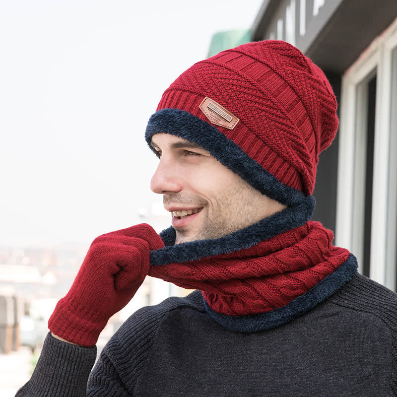Conjunto de 3 gorros de punto, bufanda y guantes para adultos y niños
