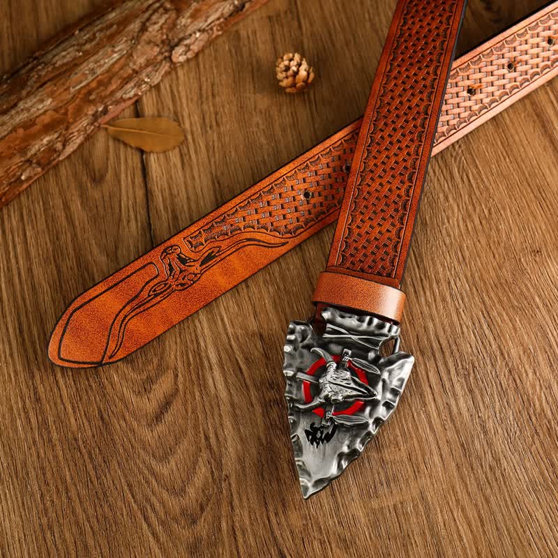 Cinturón de cuero estilo étnico con cabeza de toro dominante para hombre