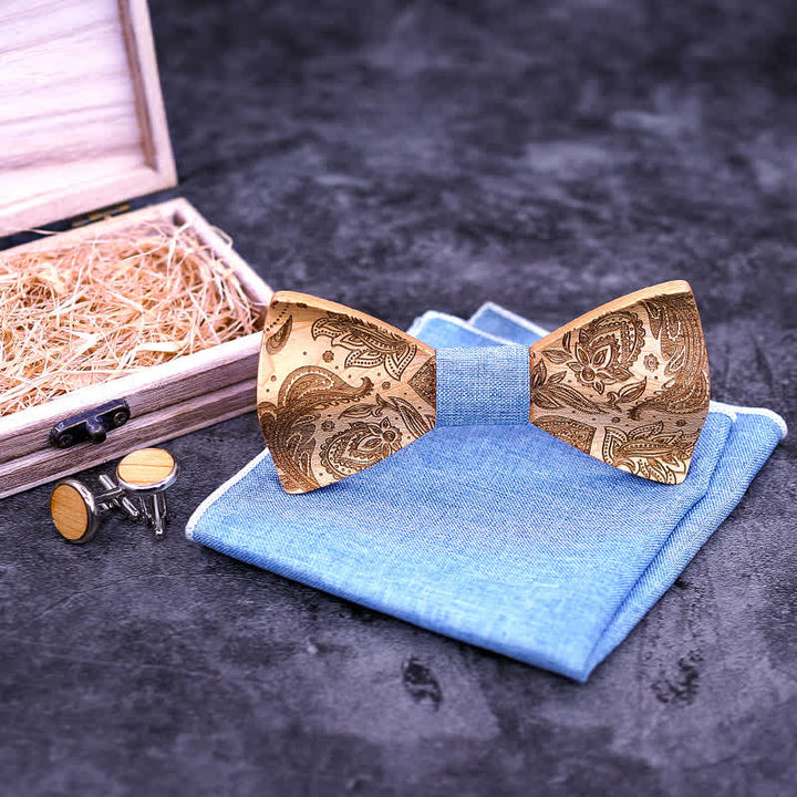 Juego de 3 pajaritas de madera con diseño de cachemira tallada para hombre.