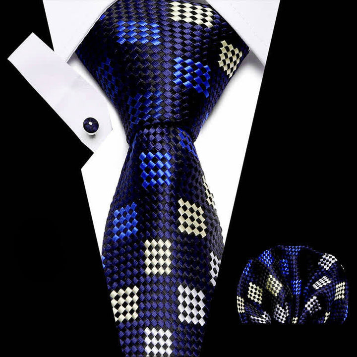 Conjunto de 3 corbatas de cuadros en azul marino y amarillo para hombre