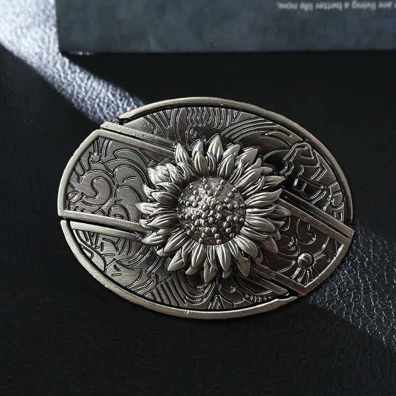 Cinturón de cuero con cuchillo plegable oculto de girasol para hombre