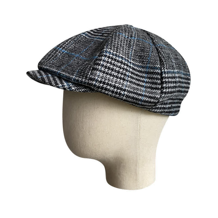 Gorra tipo boina octogonal a cuadros gris y azul Newsboy