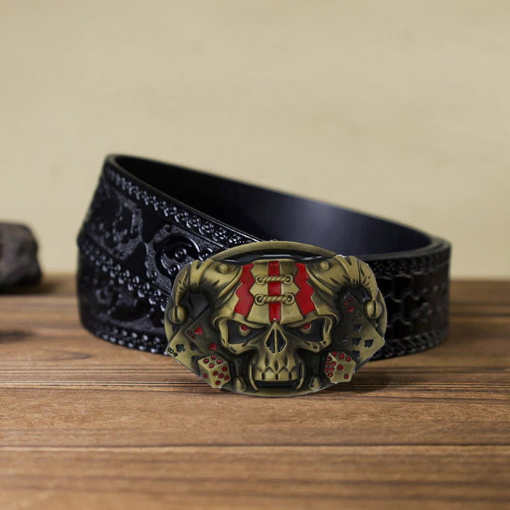 Cinturón de cuero con hebilla de payaso y calavera para hombre, hecho a mano