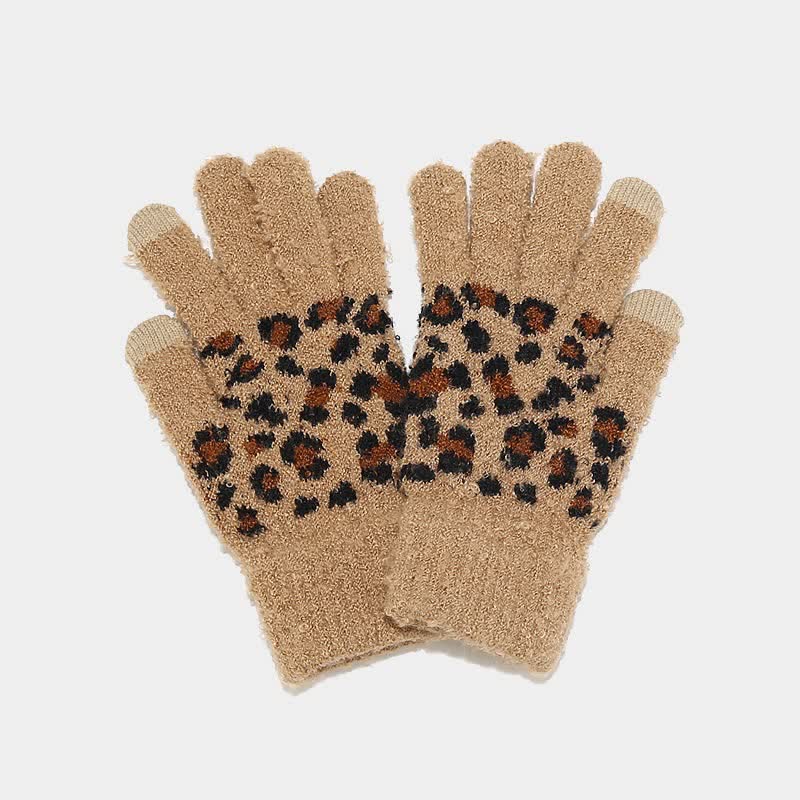 Conjunto de 3 guantes y bufanda con estampado de leopardo para mujer