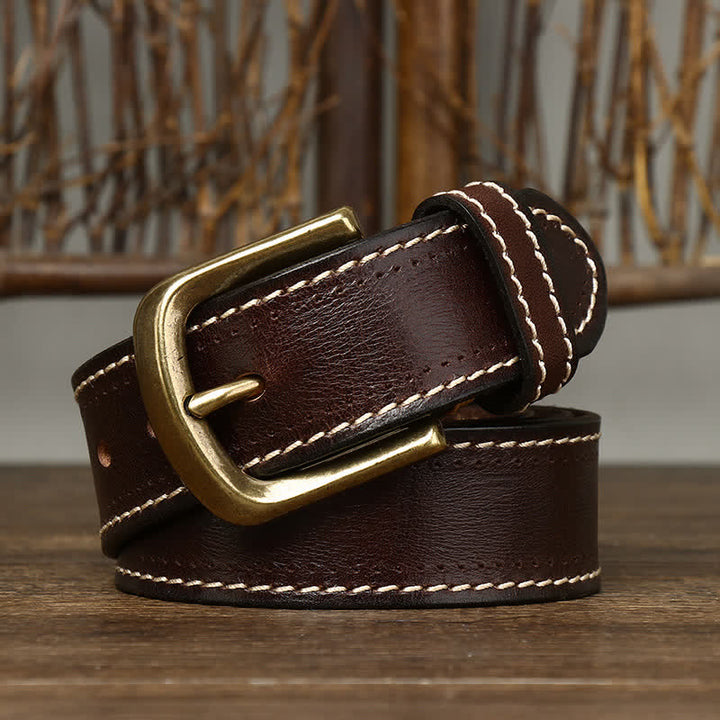 Cinturón de piel de vaca cosido de lujo para hombre