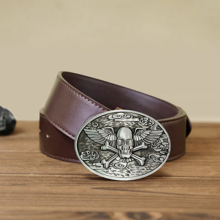 Cinturón de cuero con hebilla para hombre, con diseño creativo de calavera y ángel, para llevar cerveza