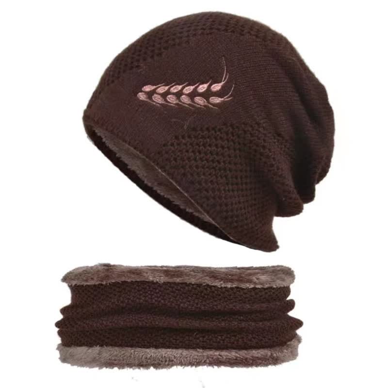 Conjunto de 2 gorros y calentadores de cuello con estampado de trigo bordado