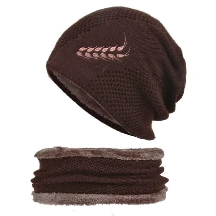 Conjunto de 2 gorros y calentadores de cuello con estampado de trigo bordado