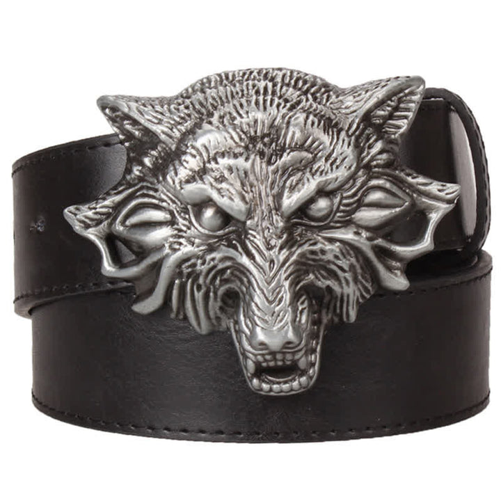 Cinturón de cuero con grabado de animales y cabeza de lobo feroz para hombre