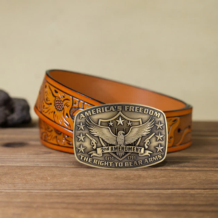 Cinturón de cuero con hebilla de águila americana para hombre, hecho a mano