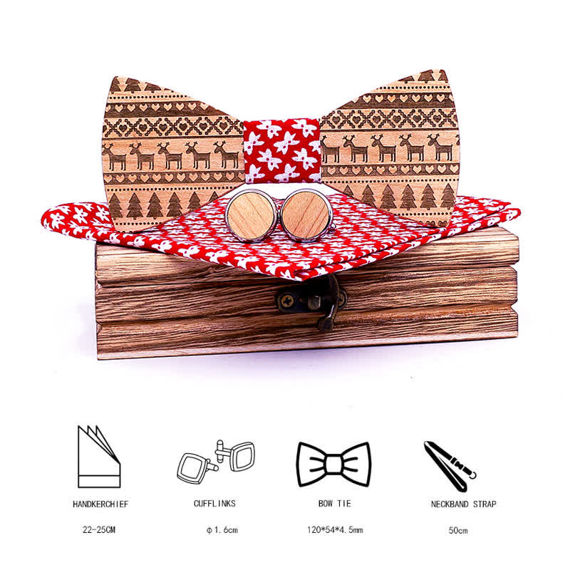 Juego de 3 pajaritas de madera con diseño navideño para hombre