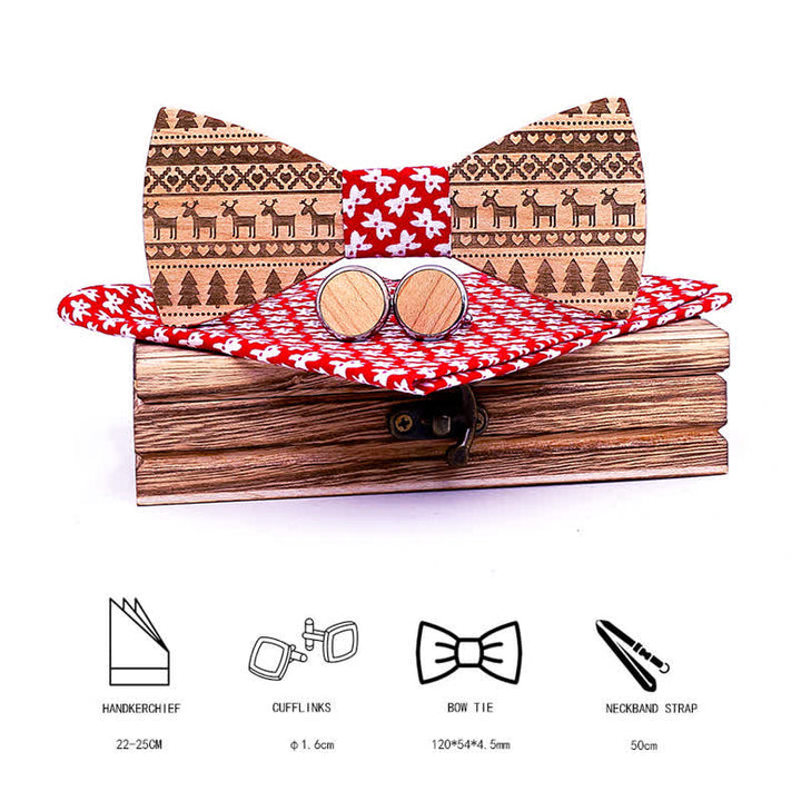 Juego de 3 pajaritas de madera con diseño navideño para hombre