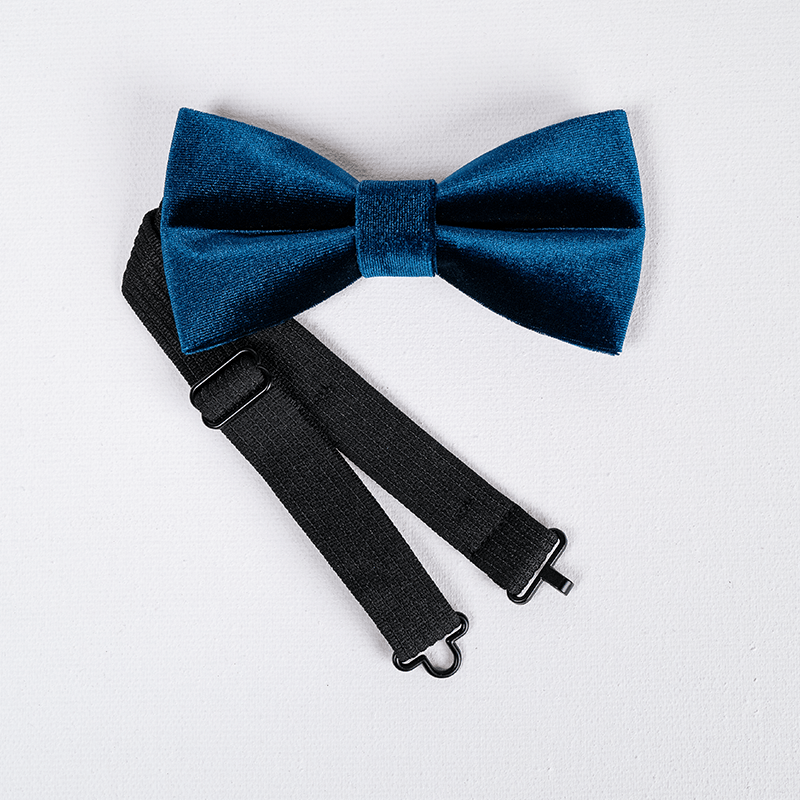 Pajarita de terciopelo de color liso azul de Prusia para hombre