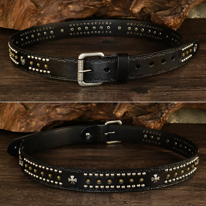 Cinturón unisex estilo rock con decoración con tachuelas y remaches cruzados