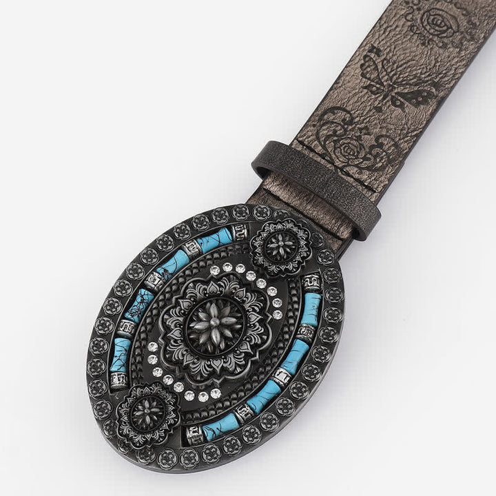 Cinturón de cuero con decoración floral en turquesa bohemia para hombre