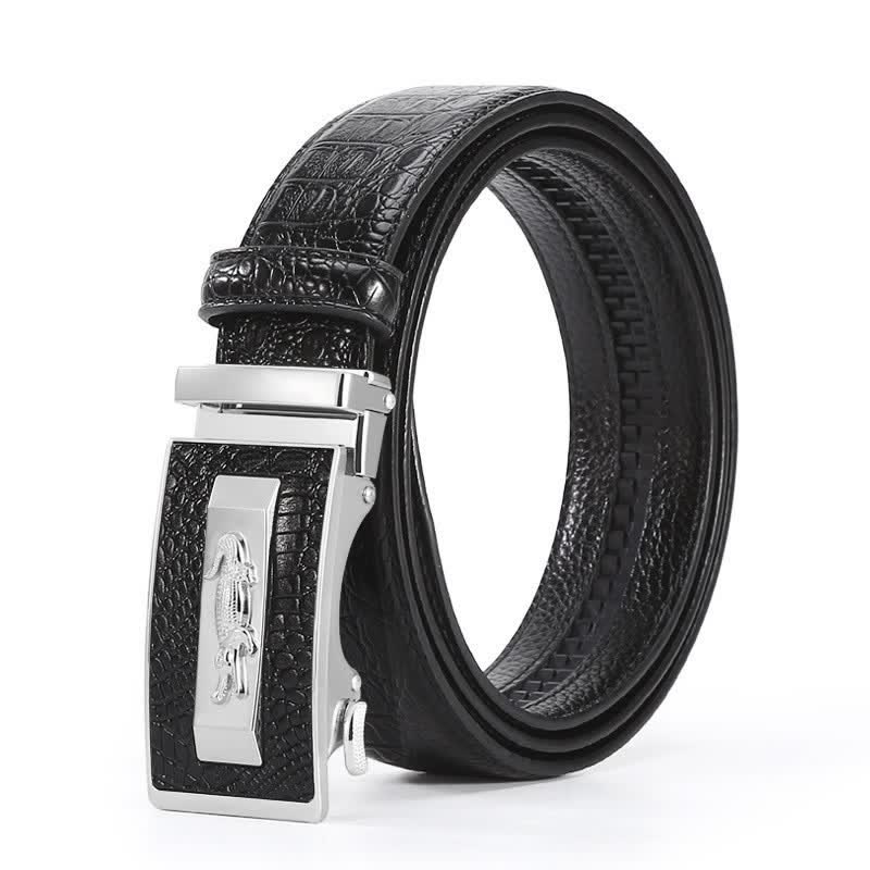 Cinturón de piel con hebilla automática y diseño de cocodrilo para hombre