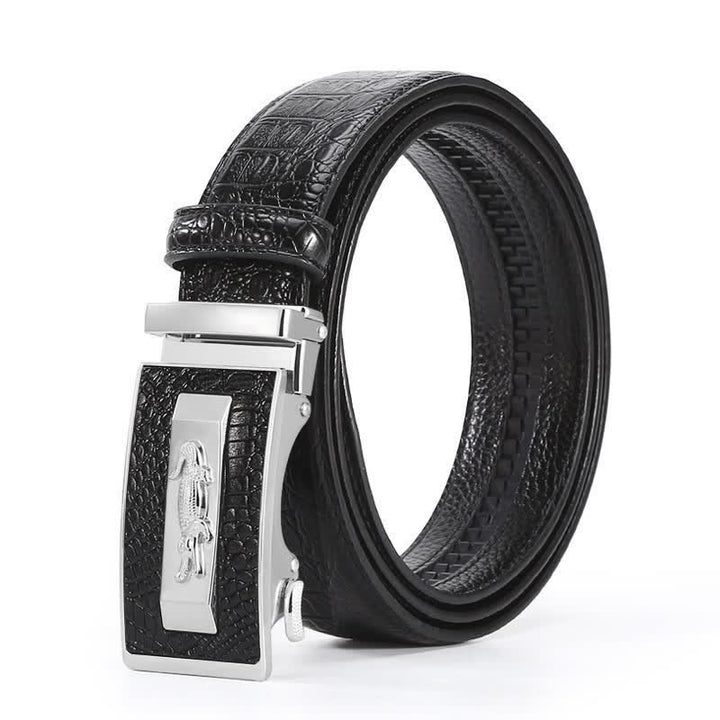Cinturón de piel con hebilla automática y diseño de cocodrilo para hombre