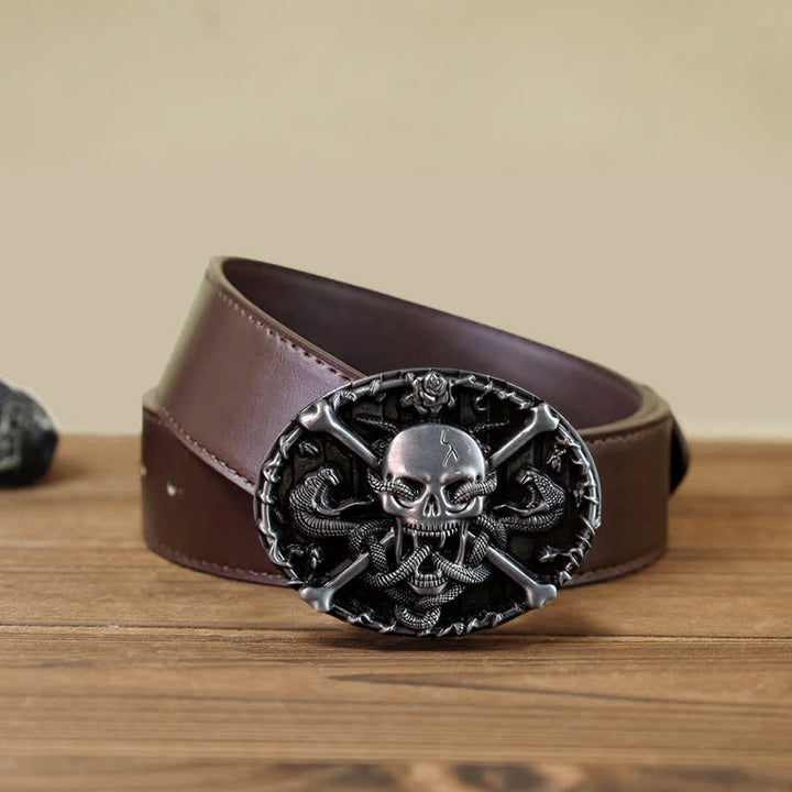 Cinturón de cuero con hebilla de serpiente y calavera gótica para hombre hecho a mano