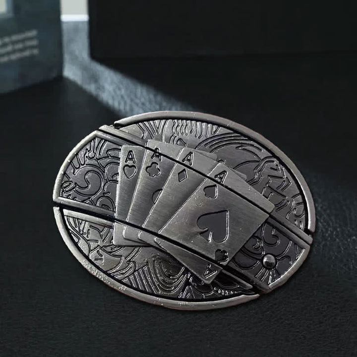 Cinturón de cuero con navaja plegable oculta Poker 4 Ace para hombre