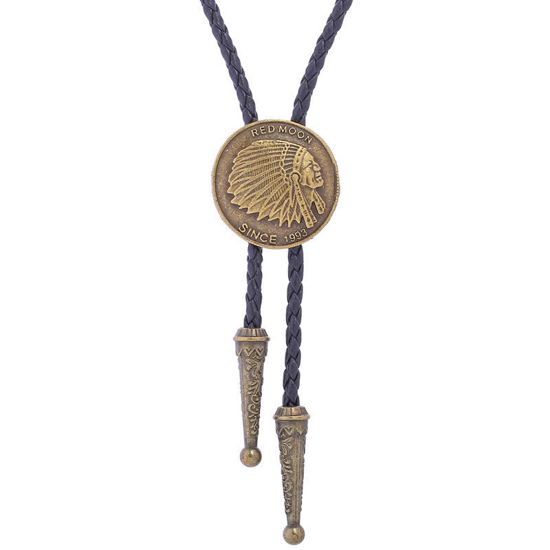 Corbata bolo clásica de estilo tribal con cabeza india