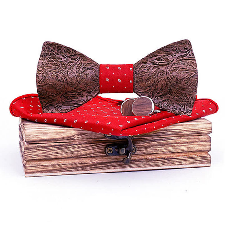 Juego de 3 pajaritas de madera con estampado de cachemira y nogal negro para hombre