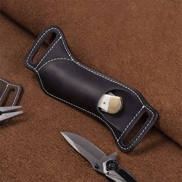 Funda de cuero para cinturón con funda para cuchillos plegable Curve