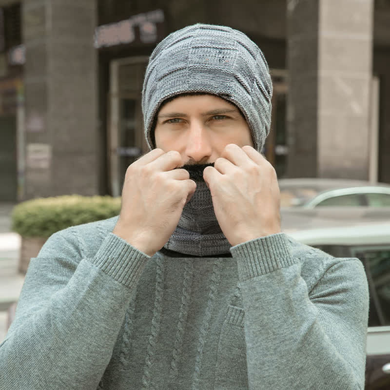 Conjunto de gorro y bufanda de punto a cuadros para invierno