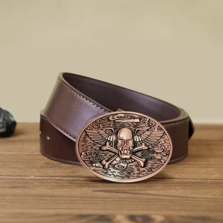 Cinturón de cuero con hebilla para hombre, con diseño creativo de calavera y ángel, para llevar cerveza