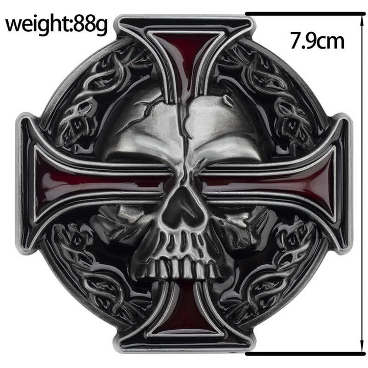 Cinturón de cuero con estampado de calavera en relieve para hombre
