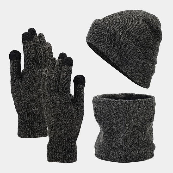 Conjunto de 3 piezas de gorro, bufanda y guantes unisex holgados y cálidos
