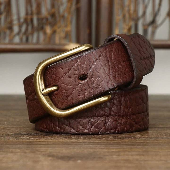 Cinturón de cuero con estampado de piel de bisonte en relieve para hombre