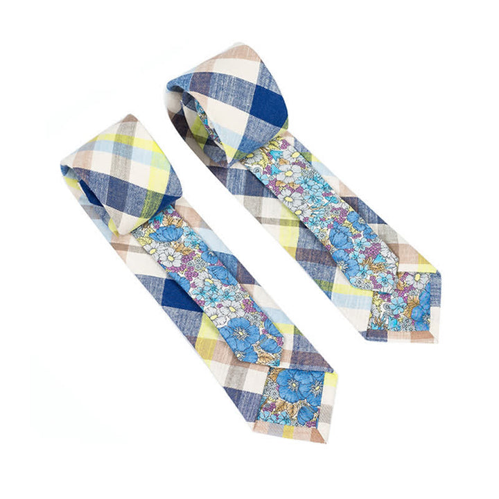 Corbata de hombre con diseño de patchwork floral y cuadros escoceses