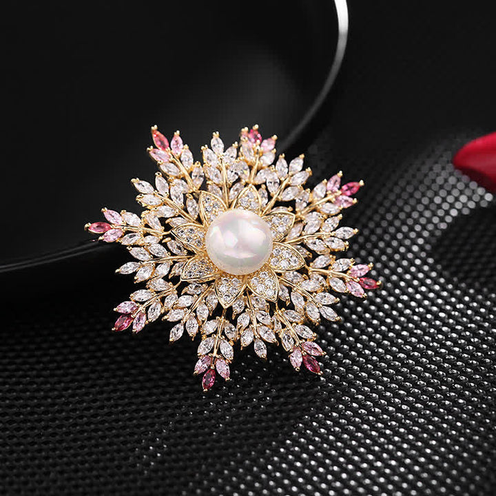 Broche de flor de perla con forma de copo de nieve para mujer