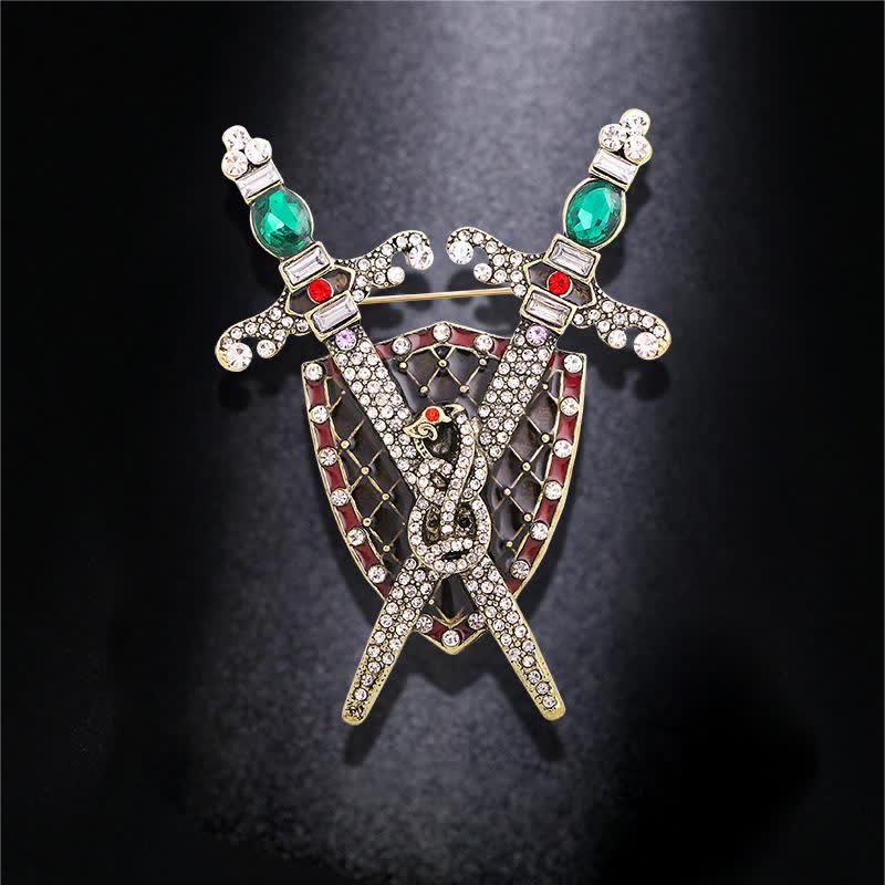 Broche de espada y escudo de guerrero para hombre