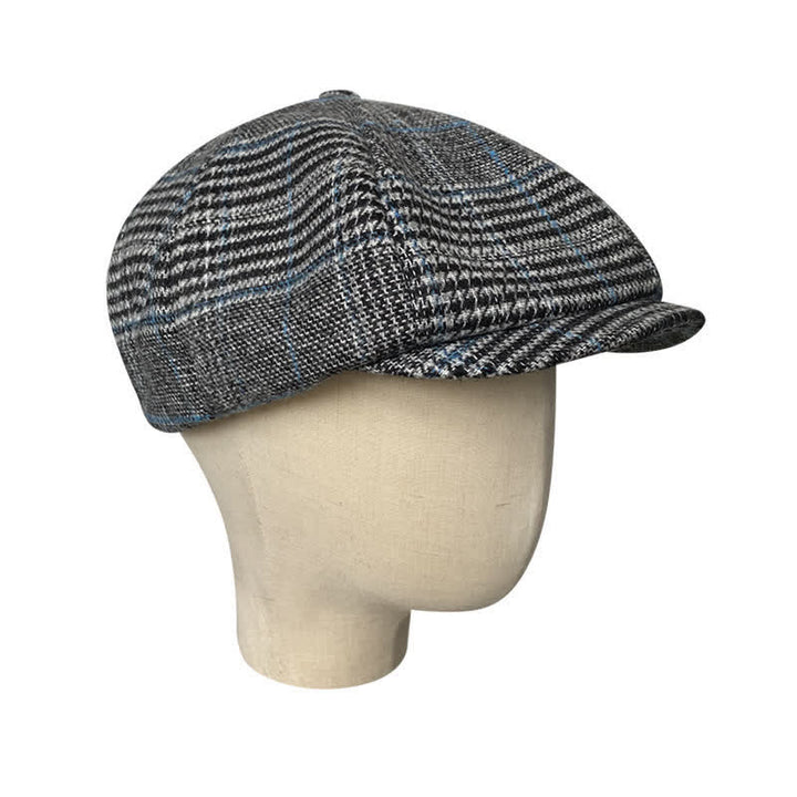 Gorra tipo boina octogonal a cuadros gris y azul Newsboy