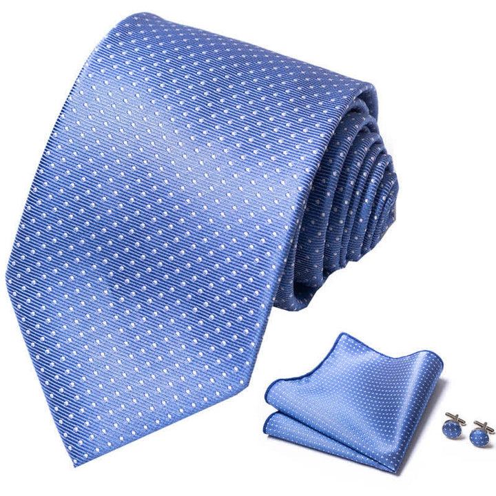 Conjunto de 3 corbatas para hombre con lunares blancos y celestes