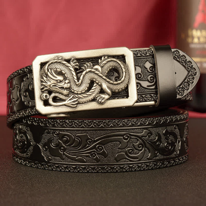 Cinturón de cuero con estampado de dragón en espiral para hombre