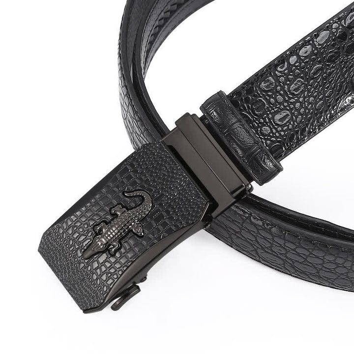 Cinturón de cuero con trinquete y hebilla con relieve de cocodrilo para hombre