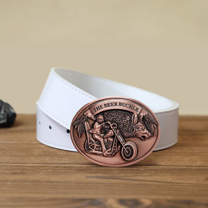 Cinturón de cuero con hebilla para hombre, hecho a mano, con diseño creativo de motocicleta