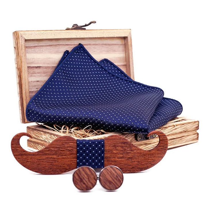 Juego de 3 pajaritas de madera con bigote para caballero