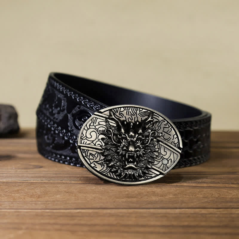 Cinturón de cuero con cuchillo plegable oculto Brave Dragon para hombre