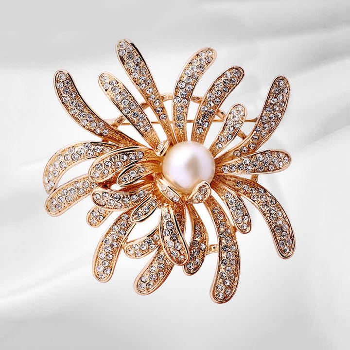 Broche de perlas con flores coralinas para mujer