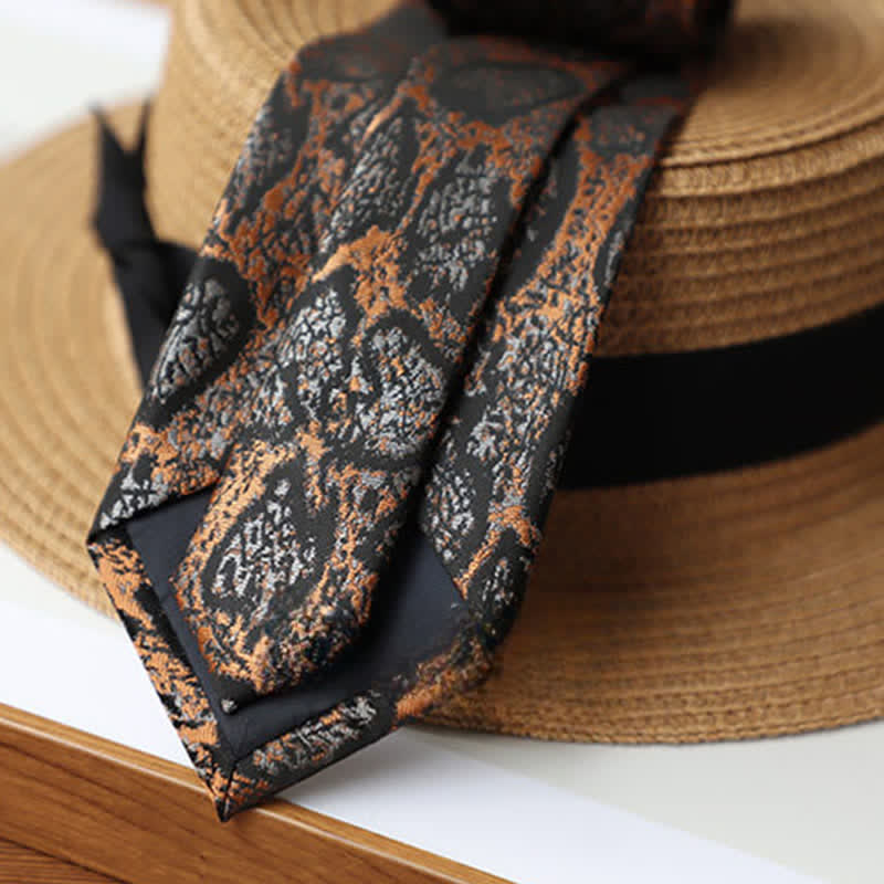 Corbata misteriosa exótica abstracta en negro y naranja para hombre