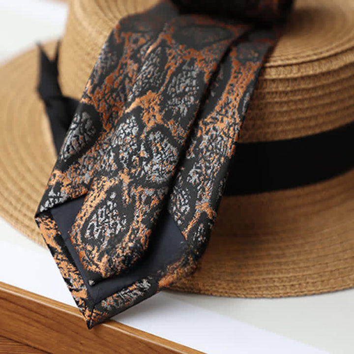 Corbata misteriosa exótica abstracta en negro y naranja para hombre