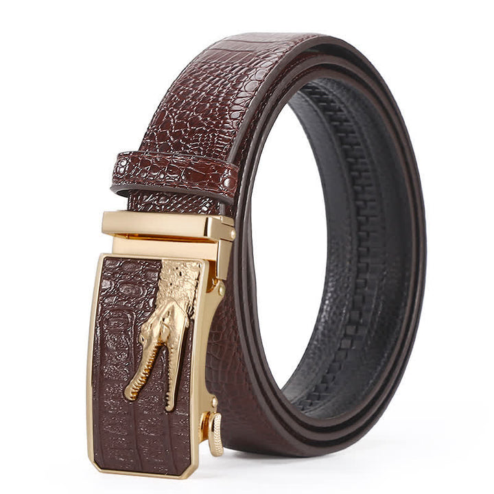 Cinturón de piel con hebilla automática y diseño de cocodrilo para hombre