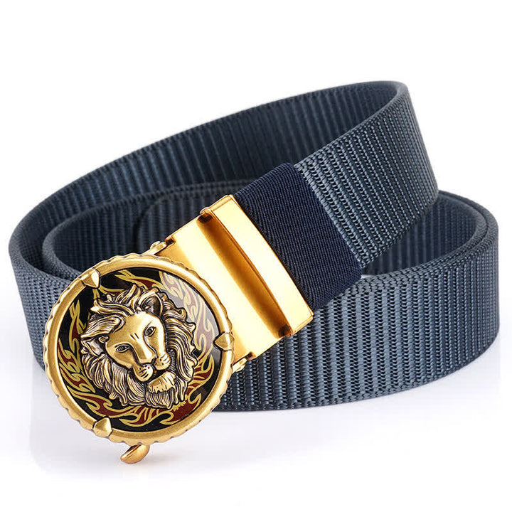 Cinturón de nailon práctico con estampado de cabeza de león para hombre - Azul / Oro - 48" - image 10