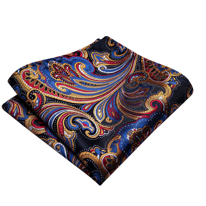 Conjunto de 2 pañuelos de bolsillo con pajarita y estampado de cachemira dorado y azul para hombre