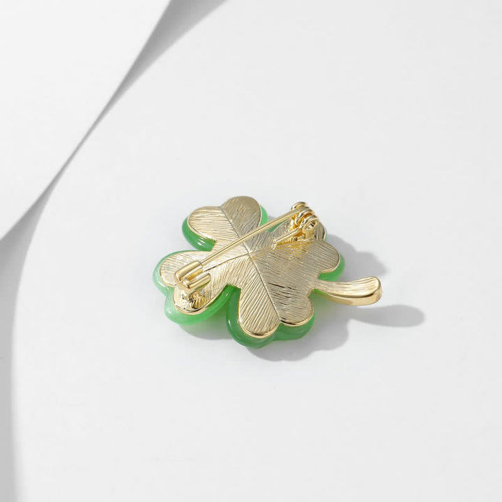 Broche de trébol de cuatro hojas de la suerte para mujer