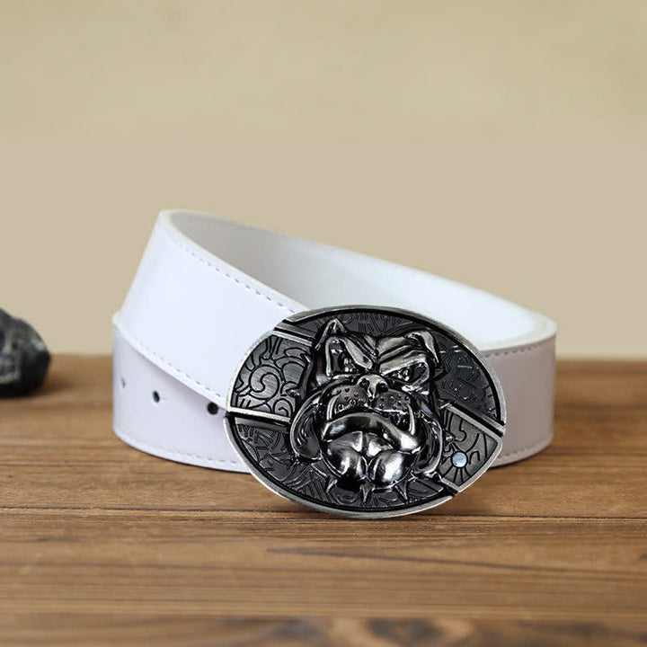 Cinturón de cuero con cuchillo plegable oculto para hombre, hecho a mano con forma de perro feroz